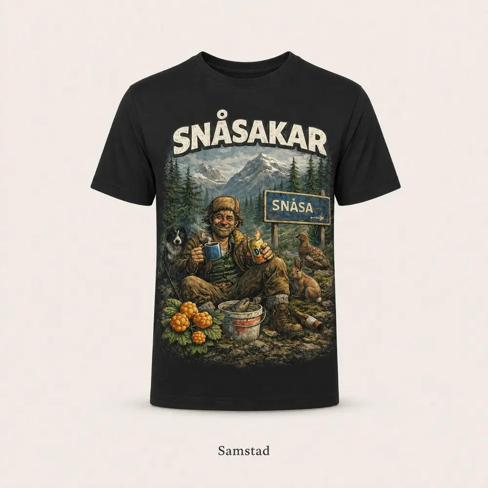 Sort Samstad T-skjorte med Snåsakar-motiv og norsk natur
