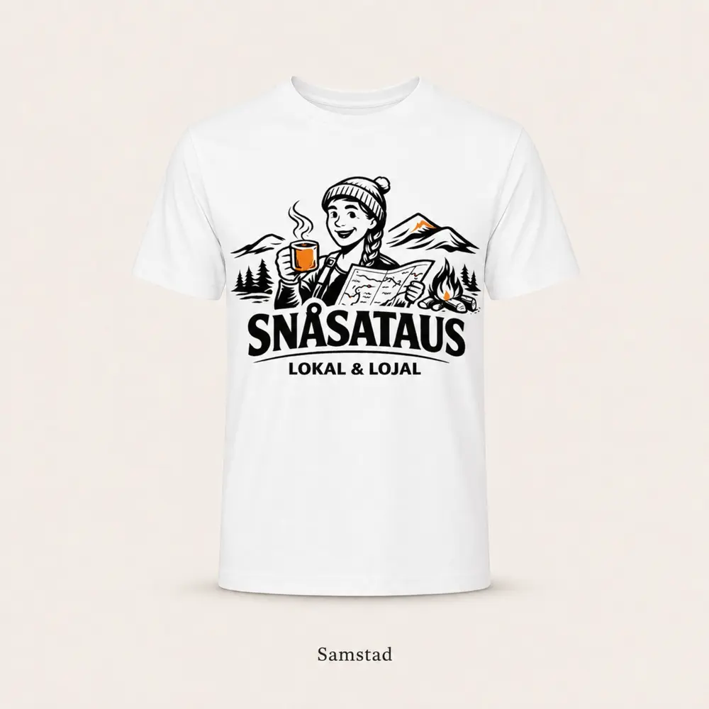 Hvit Samstad T-skjorte med Snåsataus-motiv