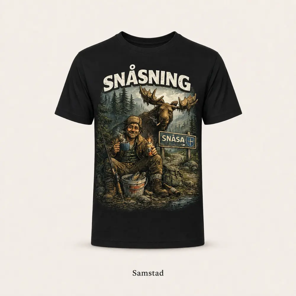 Sort Samstad T-skjorte med Snåsning-motiv, elg og friluftsliv